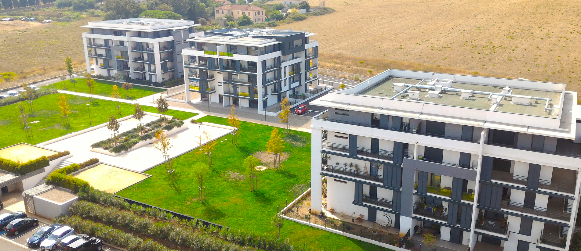 Résidence neuve livrée par Entreprise Natali — vue aérienne d'un programme immobilier en Corse